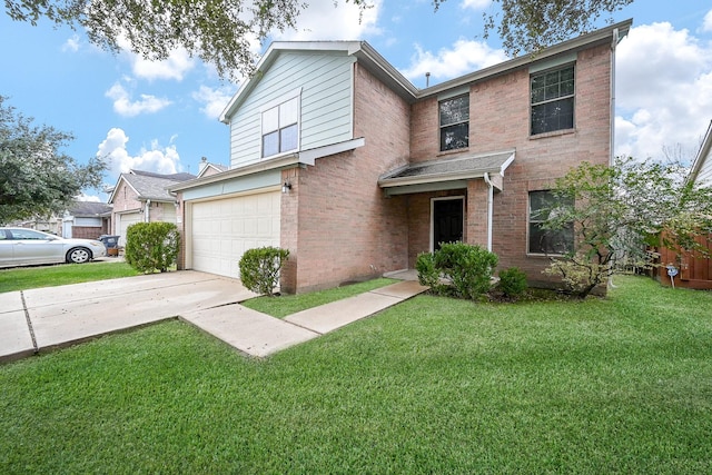 view of front facade featuring a garage and a front yard