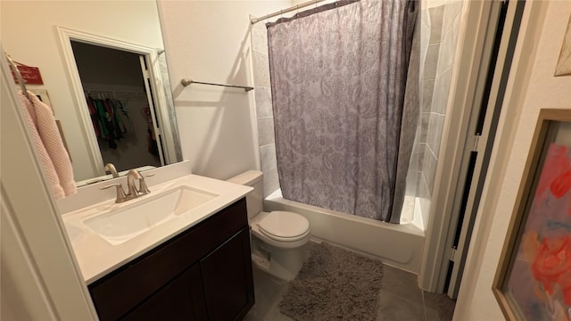 full bathroom with vanity, toilet, and shower / bath combo with shower curtain