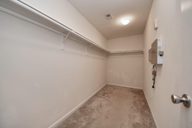 spacious closet with light colored carpet