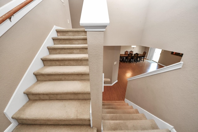 stairs with hardwood / wood-style flooring