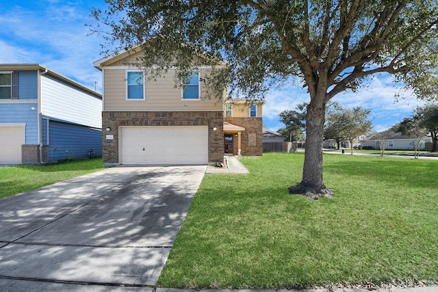 view of front facade featuring a garage and a front yard