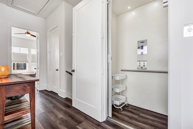 corridor with dark wood-type flooring