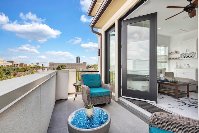 balcony with ceiling fan