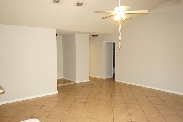 tiled empty room with ceiling fan