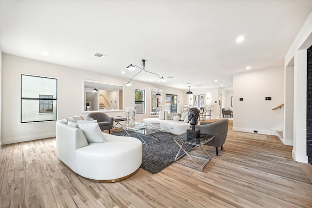 living room with light wood-type flooring