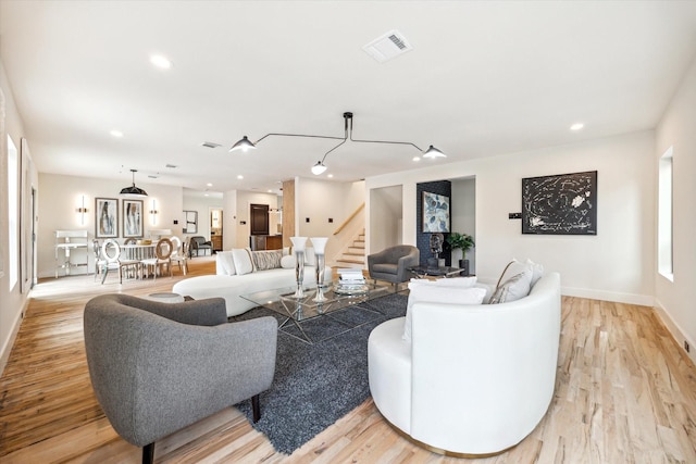 living room featuring light wood-type flooring