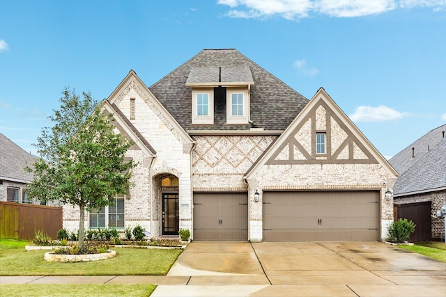 view of front facade with a garage and a front lawn