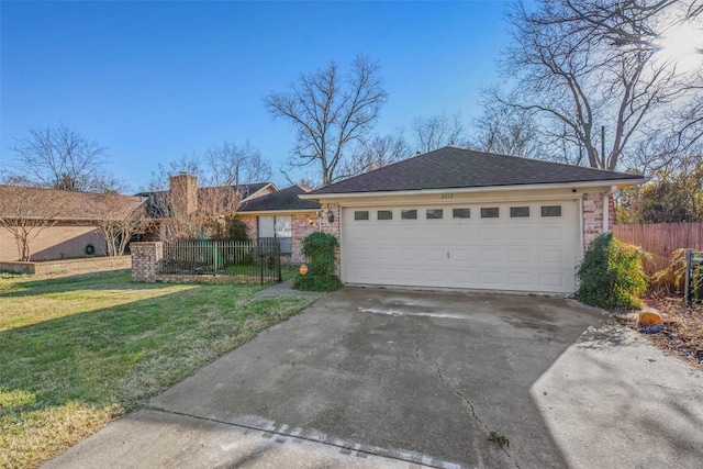 single story home featuring a garage and a front yard