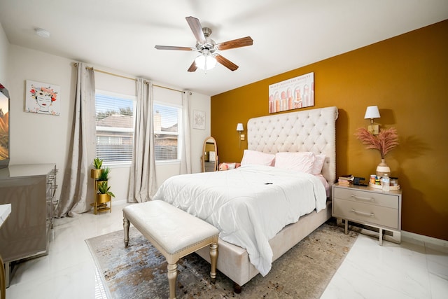 bedroom featuring ceiling fan