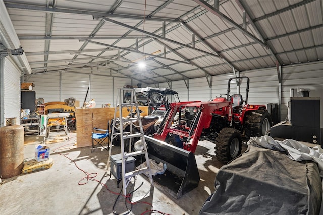 garage with metal wall