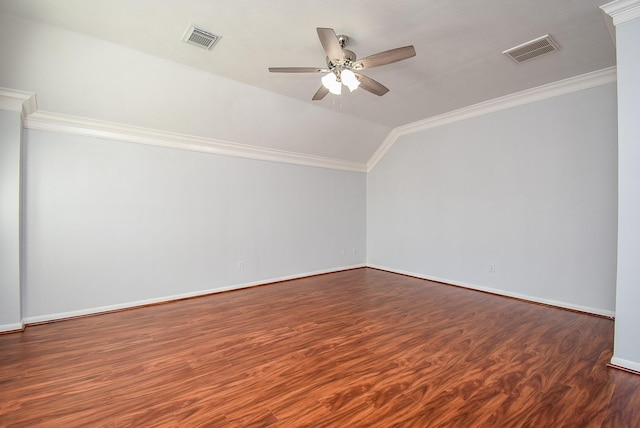 bonus room featuring ceiling fan, lofted ceiling, and dark hardwood / wood-style flooring