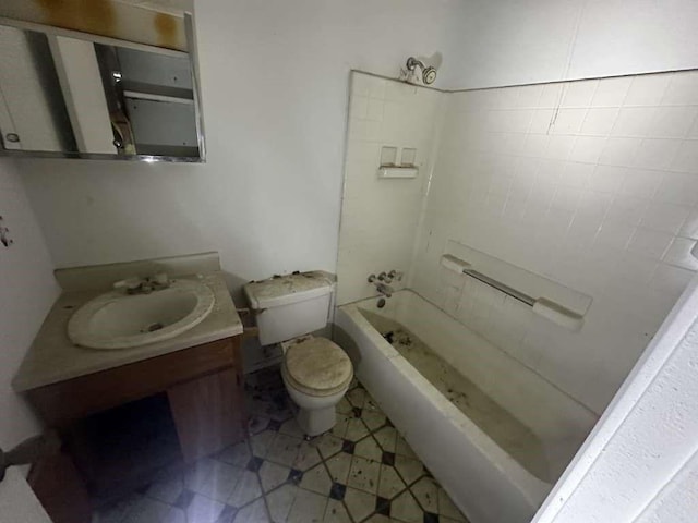 full bathroom featuring shower / tub combination, vanity, and toilet