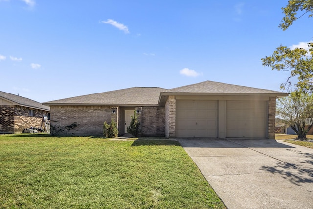 single story home with a garage and a front yard