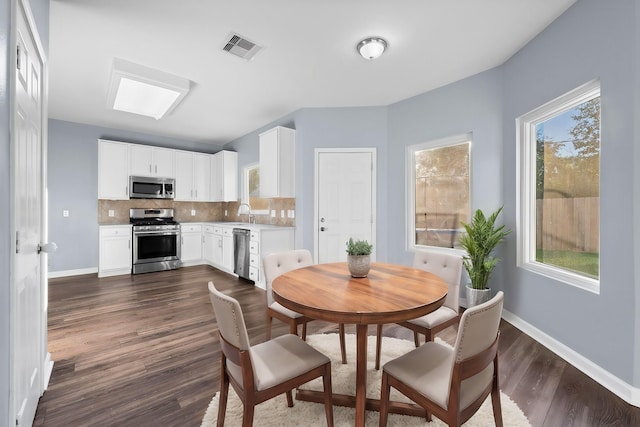 dining room featuring dark hardwood / wood-style flooring and sink