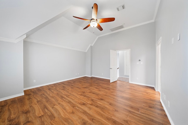 bonus room featuring ceiling fan, wood-type flooring, and lofted ceiling