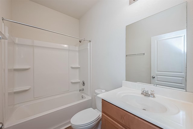 bathroom with shower / bathtub combination, toilet, and vanity