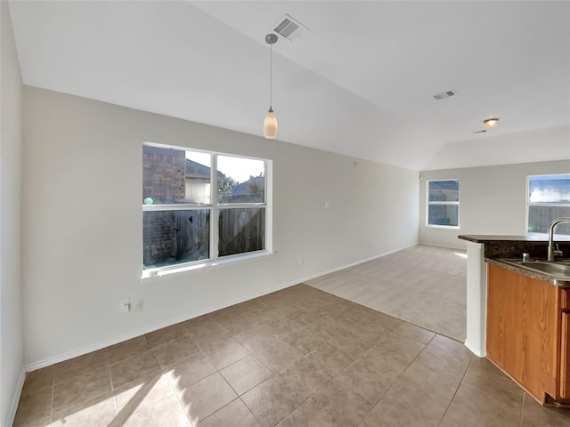 interior space with light colored carpet and sink