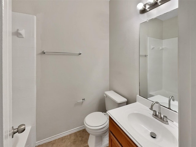 bathroom featuring vanity, toilet, and tile patterned flooring