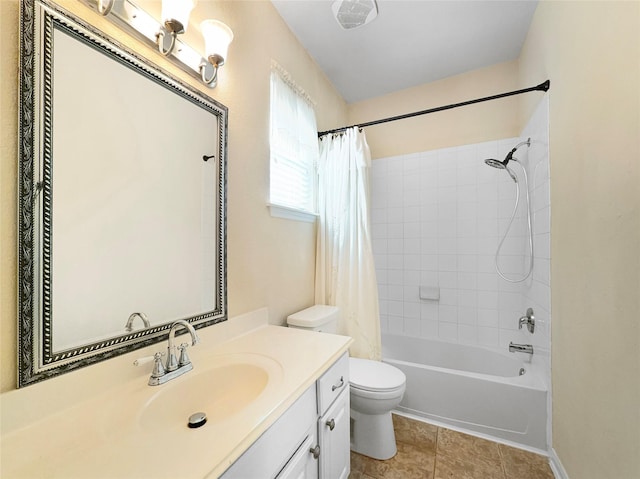 full bathroom featuring shower / tub combo, vanity, and toilet