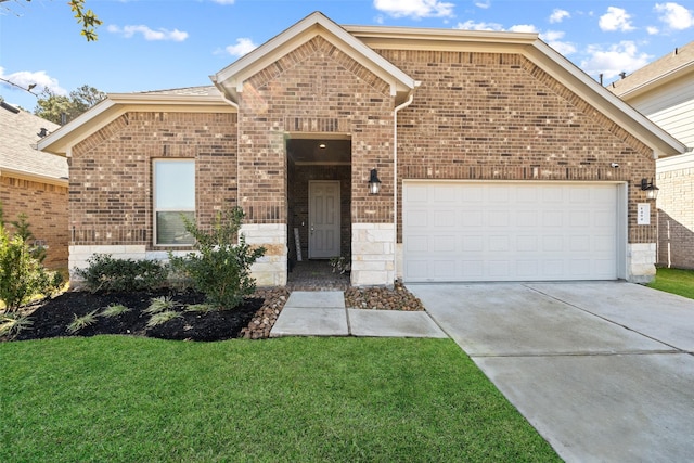 view of property featuring a garage and a front yard