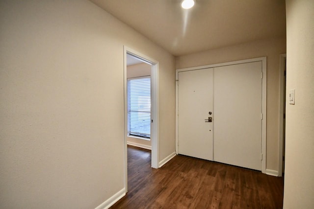 entryway with dark hardwood / wood-style flooring