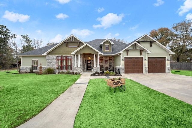 craftsman-style home featuring a garage and a front yard