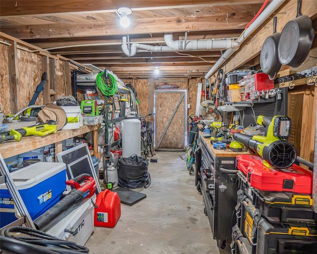 basement with a workshop area