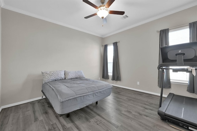 bedroom featuring dark hardwood / wood-style flooring and multiple windows