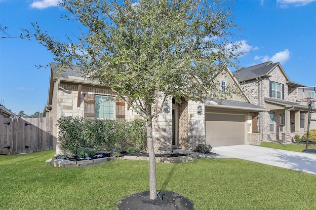 view of front of property featuring a garage and a front yard