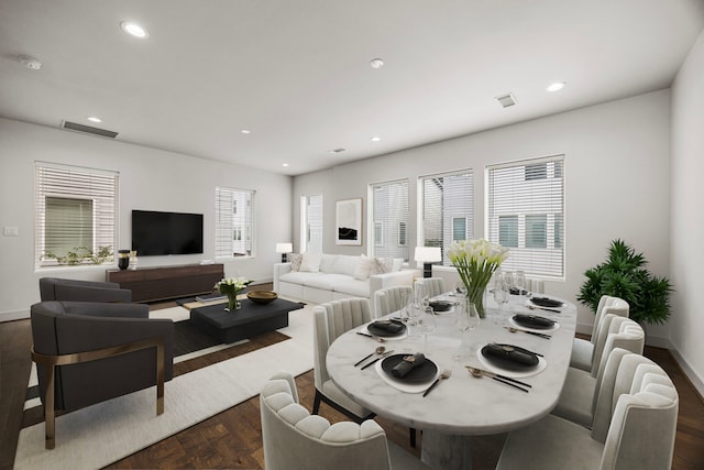 dining area with dark wood-type flooring