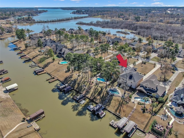 drone / aerial view featuring a water view