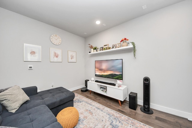 living room with dark wood-type flooring