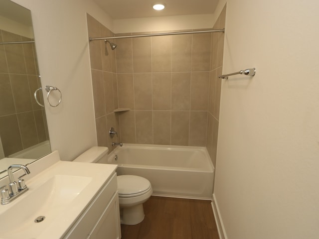 22478 Birchfield Grove Ln, New Caney, TX 77357 - full bath with toilet, wood finished floors, vanity, bathing tub / shower combination, and recessed lighting