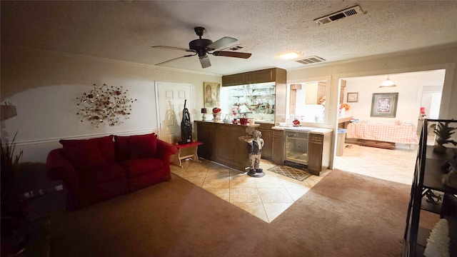 interior space with ceiling fan