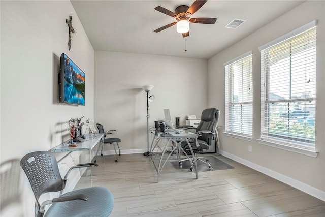 office area featuring ceiling fan