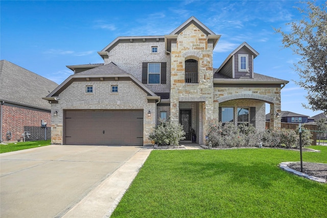 view of front of home with a garage and a front yard