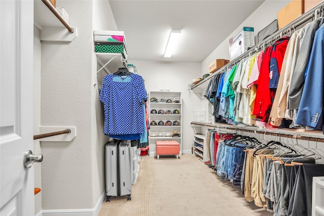 walk in closet with carpet floors