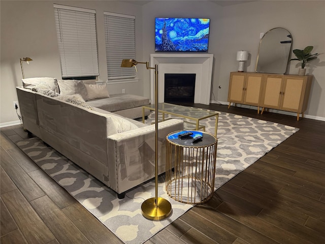 living room with dark wood-type flooring