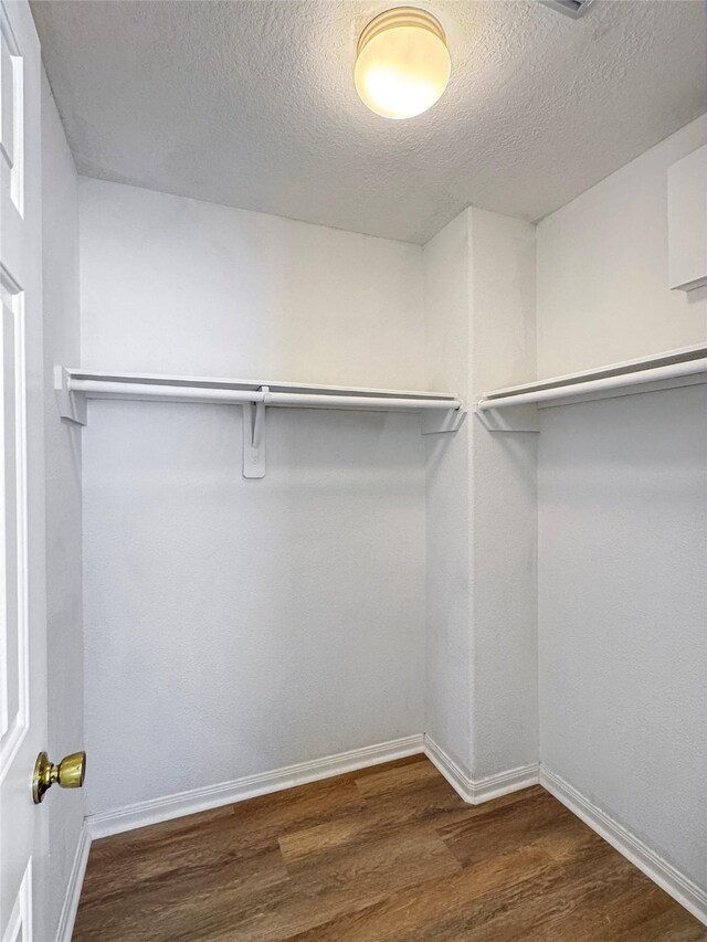 spacious closet with dark hardwood / wood-style floors