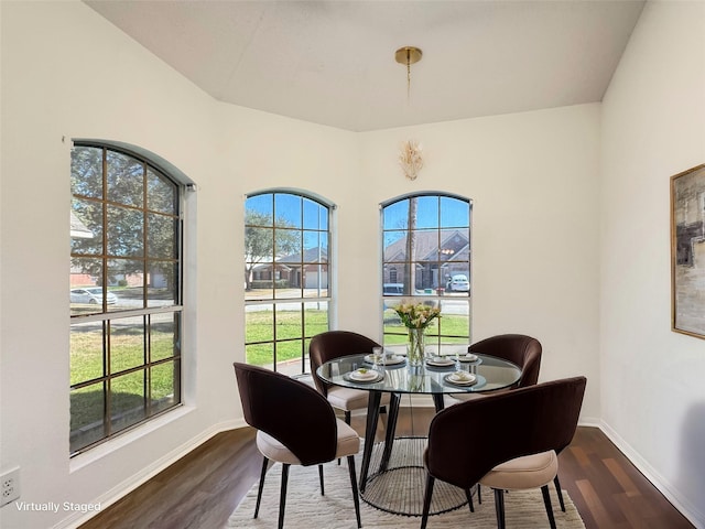 dining room with baseboards and wood finished floors