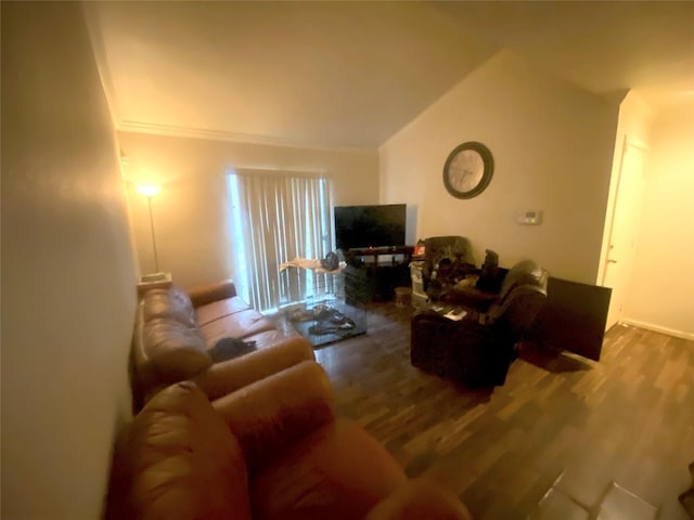 living room featuring vaulted ceiling and hardwood / wood-style floors