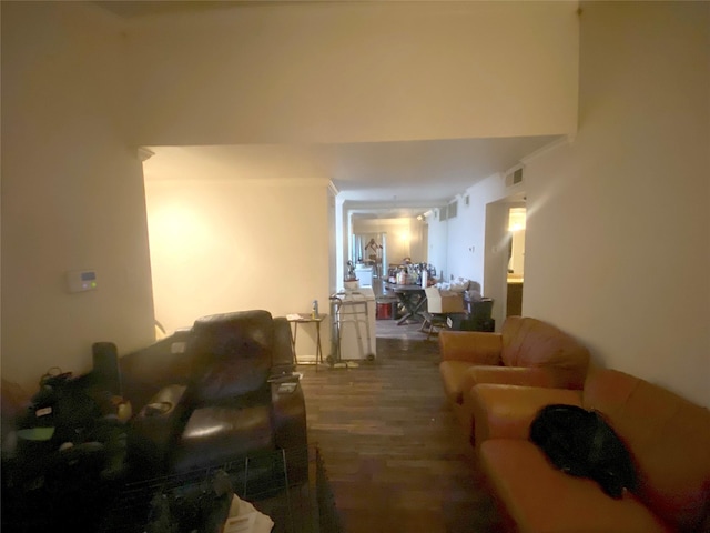 living room featuring dark hardwood / wood-style floors