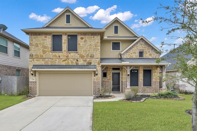 view of front of home featuring a garage and a front lawn