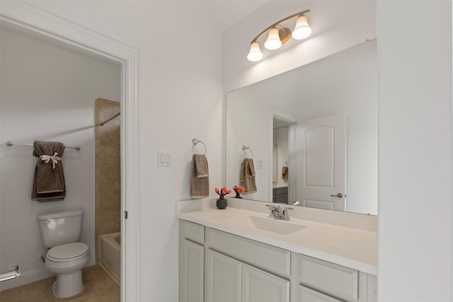 full bathroom featuring tile patterned flooring, vanity, toilet, and shower / bathing tub combination