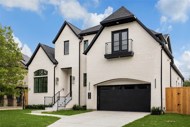 view of front of property featuring a garage and a front yard