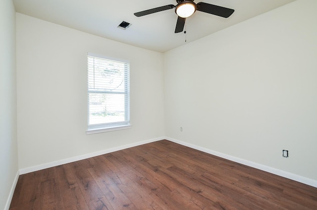 unfurnished room with hardwood / wood-style floors and ceiling fan