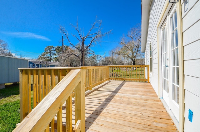 wooden terrace with french doors