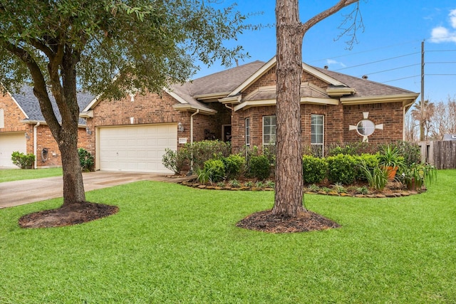 single story home featuring a garage and a front yard