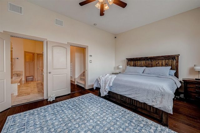 bedroom featuring dark hardwood / wood-style flooring and ceiling fan