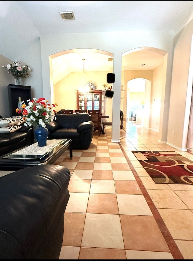 living room with light tile patterned floors